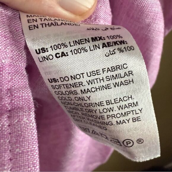 Chico’s Womens Size 8/10 100% Linen Button Down Long Sleeve Roll Tab Pink Office - Picture 4 of 7